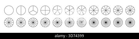 I settori dividono il cerchio su parti uguali. Parti della ruota dello schema da 1 a 22. Modello del grafico a torta. Vuoto coaching. Grafici segmentati. Grafici a torta Illustrazione Vettoriale