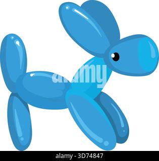 Un cane blu fatto di palloncini. Il cane è blu e ha la coda di un palloncino. Il cane si sta alzando e guarda la telecamera Illustrazione Vettoriale