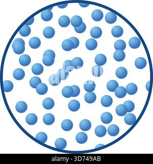 Un primo piano di una sfera blu con molte altre sfere blu che la circondano. Concetto di profondità e complessità, poiché le sfere blu sono sparse in tutto Illustrazione Vettoriale