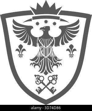 Un'immagine in bianco e nero di un'aquila con una corona sulla testa Illustrazione Vettoriale
