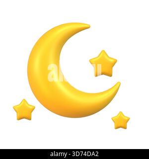 Luna crescente dorata con stelle Illustrazione Vettoriale