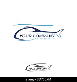 Modello di disegno vettoriale del logo dell'azienda elicotteri con colore blu. Illustrazione vettoriale Illustrazione Vettoriale