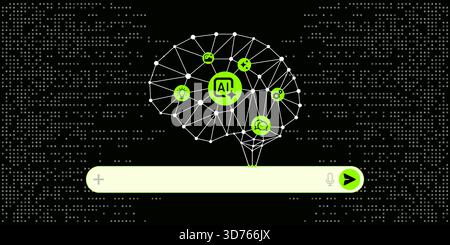 Rete cerebrale con tecnologia di intelligenza artificiale moderna con concetto di interfaccia di messaggistica, assistente di intelligenza artificiale digitale, interfaccia di chat ai con concetto di cervello di rete neurale Foto Stock