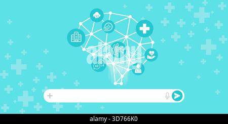 Intelligenza artificiale nel settore sanitario e della tecnologia medica, rete neurale che collega ospedali, dati e assistenza ai pazienti, chatbot intelligente Foto Stock