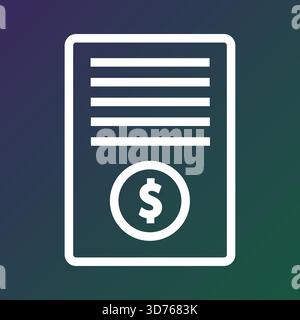 Icona del report finanziario. Simbolo della banconota da un dollaro. Vettoriale documento di denaro. Art. File fattura. EPS 10. Illustrazione Vettoriale
