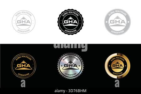 Logo Global Healthcare Accreditation. Icona, timbro, distintivo, sigillo e vettore del simbolo Illustrazione Vettoriale