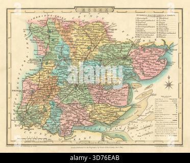 Antica mappa della contea di Essex colorata a mano di George Cole & John Roper 1810 Foto Stock