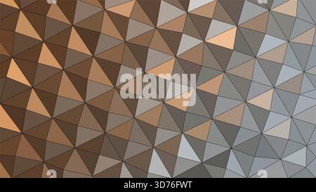 Sfondo geometrico astratto a basso contenuto di poli caratterizzato da una tessellazione di triangoli marrone, bronzo e grigio. Moderno motivo vettoriale 3D con una texture metallica. Illustrazione Vettoriale