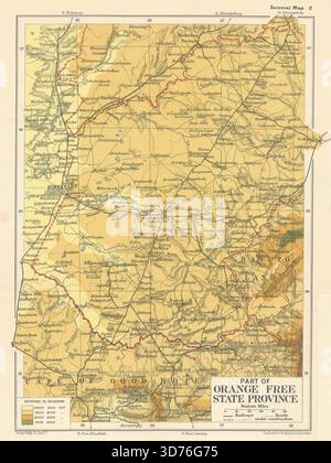 Parte della provincia di Orange Free State. Sudafrica. SAMLER BROWN 1914 vecchia mappa Foto Stock