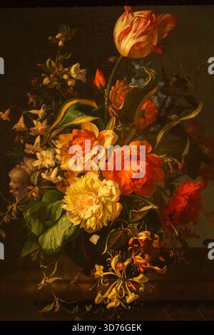 Dipinto intitolato "Flowers in a Glass Vase with a Tulip" di Rachel Ruysch datato 1716 Foto Stock