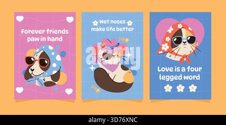 Mini set illustrativo che mostra i giocattoli e gli accessori per animali domestici cartoni animati piatti Illustrazione Vettoriale