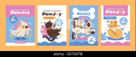 Mini set illustrativo che mostra i giocattoli e gli accessori per animali domestici cartoni animati piatti Illustrazione Vettoriale