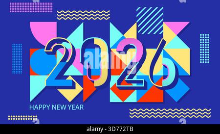 Banner felice anno nuovo 2026. Design geometrico vettoriale minimalista Illustrazione Vettoriale