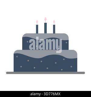 Icona torta di compleanno. Tre candele in fiamme. Cibo per feste. Dessert Vector festivo Illustrazione Vettoriale