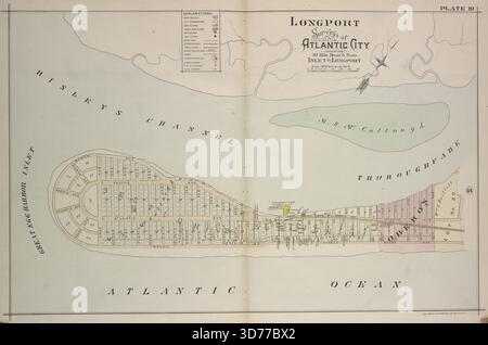 Atlantic City, Double Page Plate No. 19 Map delimitata da Risleys Channel, Atlantic Ocean e Great Egg Harbor Inlet, pubblicato nel 1896 da A.H. Mueller Co., Philadelphia, New Jersey Foto Stock