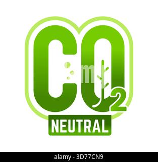 Icona o etichetta dell'impronta di anidride carbonica, gas CO2 neutro. Simbolo del cambiamento climatico dei gas a effetto serra, adesivo del vettore ambientale a impronta neutra di CO2. Carbo Illustrazione Vettoriale