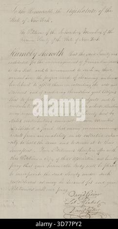 Società tedesca di New York. Alla legislatura dello Stato di New York, 1785, D.S., petizione Foto Stock