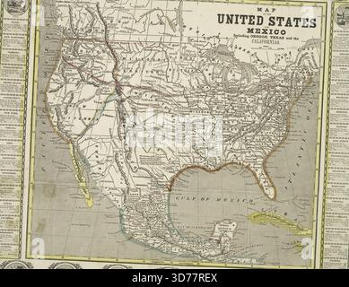Mappa degli Stati Uniti e del Messico inclusi Oregon, Texas e Californias, 1846., 1846., New York? Editore, s.n., 1 mappa colorata a mano; 36 x 38 cm, su foglio 45 x 57 cm Foto Stock