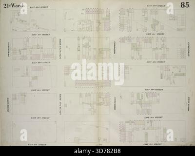 Placca 85 Mappa delimitata da East 42nd Street, Second Avenue, East 37th Street, Fourth Avenue, 1854., 1854., New York, NY. Editore, William Perris. Proprietà immobiliari, New York (Stato), New York, assicurazione antincendio Foto Stock
