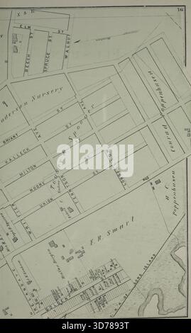 Una mappa di parte di Flushing nella Queens County, New York, raffigurante varie strade tra cui Boerum Avenue, Brewster Avenue, Parsons Avenue, Sanford Avenue, Jamaica Avenue, Ireland Avenue, Whittier Avenue, Tennyson Avenue e Longfellow Avenue. La mappa è stata pubblicata nel 1873 da Beers, Comstock & Cline Foto Stock