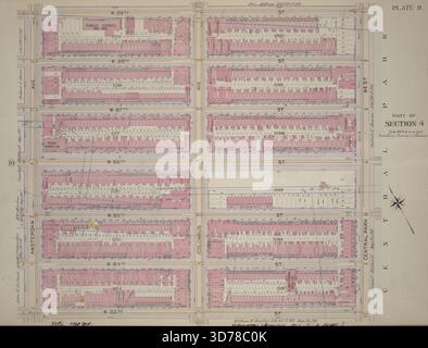 Placca 9 della sezione 4, raffigurante un'area delimitata da W. 89th Street, Central Park West, W. 83rd Street e Amsterdam Avenue, emessa nel 1898 da G.W. Bromley & Co. La targa rappresenta una proprietà immobiliare a Manhattan, New York, ed è stata pubblicata a Philadelphia Foto Stock