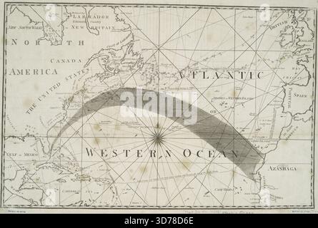 A Chart of the Atlantic or Western Ocean, 1802, di Thomas Dobson (1751-1823)., 1802., Philadelphia. Editore, stampato da Budd & Bartram per Thomas Dobson. Mappe dell'Oceano Atlantico, della corrente del Golfo e dell'Oceano Atlantico settentrionale, 1 mappa; dimensioni 31 x 47 cm Foto Stock