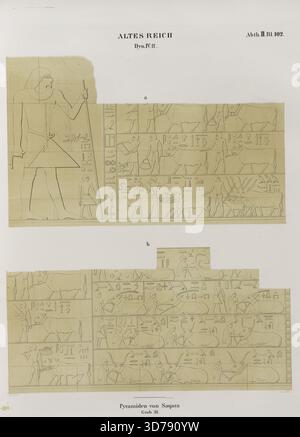 Altes Reich, Dynastie IV. Pyramiden von Saqara, Grab 31. Creato da Johann Jakob Frey (1813-1865) tra il 1849 e il 1856. Pubblicato da Nicolaische Buchhandlung, Berlino. Le immagini raffigurano antichità egiziane legate a riti e cerimonie funebri, nonché gli aspetti religiosi della cultura faraonica Foto Stock