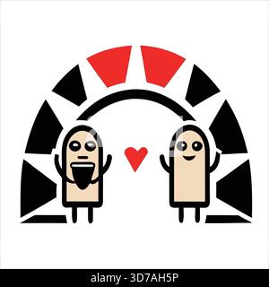 Illustrazione del cartoni animati del buongiorno con toast kawaii, personaggi che si godono un'alba luminosa, scena della colazione piena di felicità. Illustrazione Vettoriale