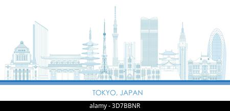 Profilo Panoramica della città di Tokyo, Giappone - illustrazione vettoriale Illustrazione Vettoriale