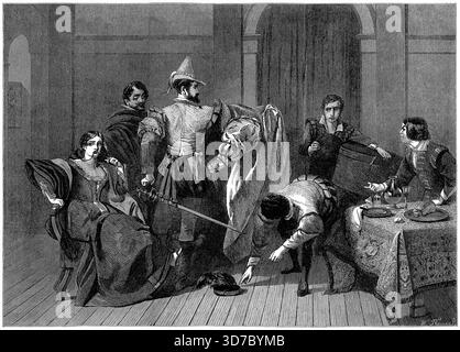 A Wood Engraving of the Taming of the Shrew, di William Shakespeare, una commedia, scritta tra il 1590 e il 1592, dal The Illustrated London News, 1886. Foto Stock