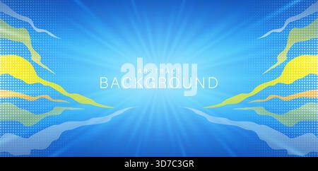 Sfondo blu dinamico astratto con raggi luminosi ed elementi fluenti per banner, poster, volantini, diapositive di presentazione, biglietti da visita, pagine di destinazione Illustrazione Vettoriale