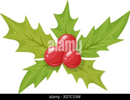 foglie di agrifoglio con bacche rosse, decorazioni natalizie Illustrazione Vettoriale
