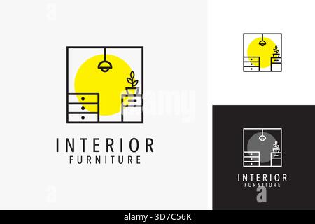 Arredi per interni minimalisti con simbolo di illuminazione, illustrazione del design Illustrazione Vettoriale