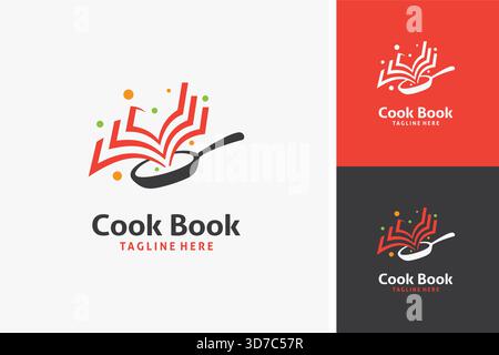 Teglia e libro per il design del logo del libro di cucina Illustrazione Vettoriale