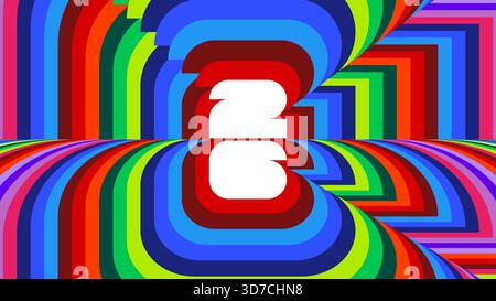 26 con sfondo Psychedelic Rainbow Stripes. Sfondo colorato arcobaleno con strisce curve e ripetute. Illustrazione Vettoriale