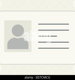 Un modello di tessera di identità piatta o di badge con segnaposto fotografico e righe di testo su sfondo testurizzato. Illustrazione Vettoriale