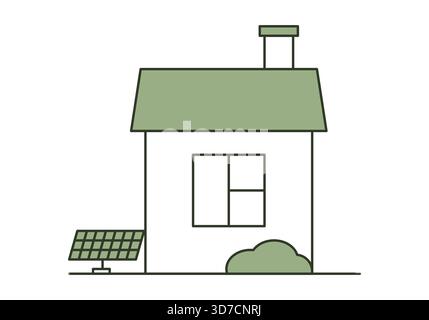 Casa con l'icona di una batteria solare, illustrazione vettoriale piatta. Illustrazione Vettoriale