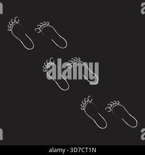 Passi del percorso impronte gesso sfondo nero. Illustrazione Vettoriale