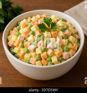 Insalata russa di olive con verdure e maionese Foto Stock