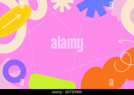 Composizione di audaci forme vettoriali e giocose icone cartoni animati piatti Illustrazione Vettoriale