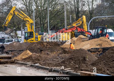 Importante cantiere nel centro di Essen: La grande intersezione tra Hollesstraße e Steeler Straße è stata completamente ricostruita e ristrutturata, inc Foto Stock