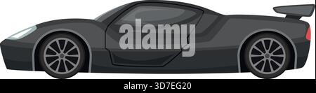 Un'auto sportiva nera con cofano lungo e passo lungo. L'auto è parcheggiata su uno sfondo bianco Illustrazione Vettoriale