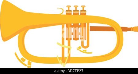 Tromba gialla con sfondo bianco. La tromba è il punto focale principale dell'immagine. La tromba è uno strumento musicale che viene spesso utilizzato nel jazz A. Illustrazione Vettoriale