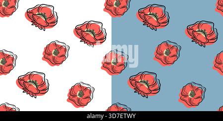 Set di motivi floreali senza cuciture disegnati a mano Illustrazione Vettoriale