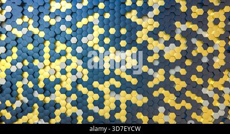 Parete a mosaico futuristico 3d con motivo esagonale astratto Foto Stock