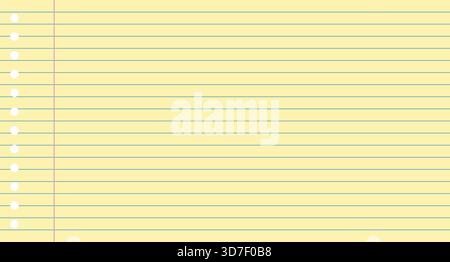 Foglio quaderno a righe con linee orizzontali su sfondo giallo, perfetto per studi scolastici, elenchi di uffici, memo aziendali o classici modelli e messaggi di diario. Illustrazione Vettoriale
