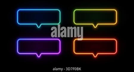 Scintillante bolla di chat al neon con bordo della luce elettrica. Vivace icona a forma di palloncino, ideale per interfacce di messaggistica, design di conversazione o grafica di comunicazione moderna. Illustrazione Vettoriale