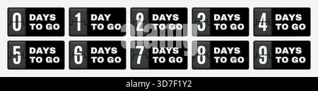 Numero di conto alla rovescia per il calendario dei giorni a venire con timer 3d flip clock. Adesivo di vendita e banner di promozione Last Minute. Marketing aziendale e online Illustrazione Vettoriale