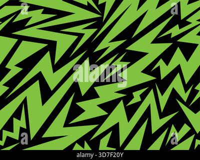 Motivo senza interruzioni. Sfondo elettrico per tuoni con bullone verde energia. La freccia a zigzag vettoriale astratta e le forme thunderbolt velocizzano la texture. Vintage Illustrazione Vettoriale