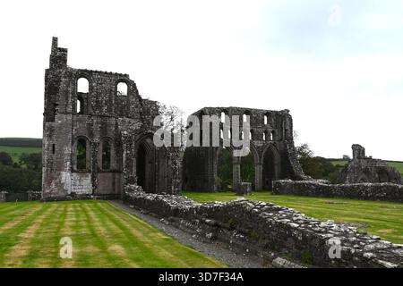 Resti rovinati dell'abbazia di Dundrennan del XII secolo o monastero cistercense, Scozia Regno Unito settembre Foto Stock